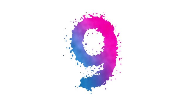 9 - nine playful and colorful animated letter on white background