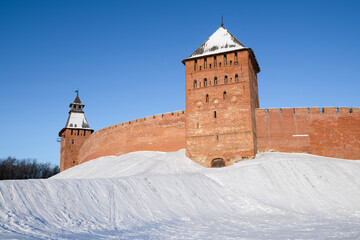 At the ancient citadel of Veliky Novgorod on a sunny February day. Russia