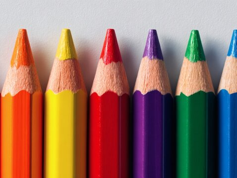 Top View of Colored Pencils Aligned in Gradient Order on Clean White Background for Creative Education Concepts