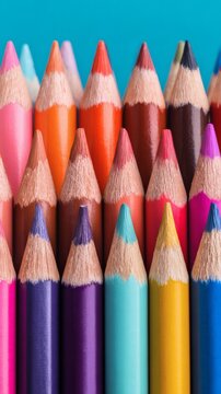 Top View of Colored Pencils Aligned in Gradient Order on Clean White Background for Creative Education Concepts
