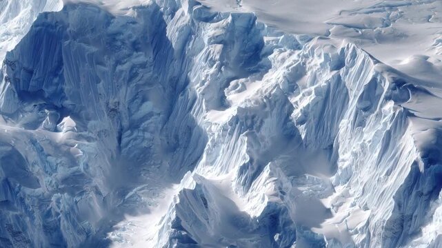 Breathtaking aerial footage of a majestic arctic glacier with vast expanses of ice and snow