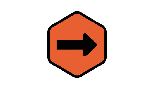 Orange Hexagon with Black Arrow Pointing Right - Directional Symbol