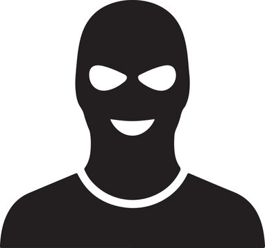 Silhouette of a smiling thief in a balaclava representing crime and anonymity