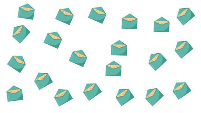 Several light teal envelopes spread on a white background. Ideal for business, communications, stationery, mail, correspondence, and officethemed design projects.