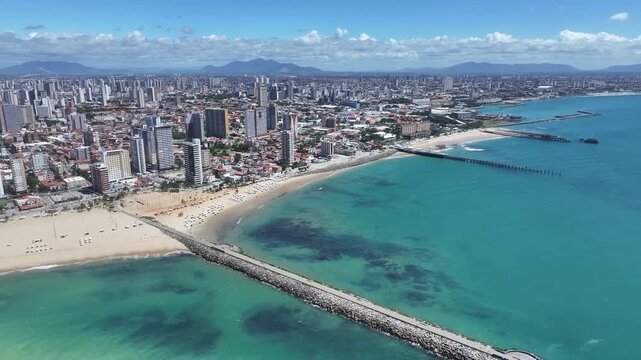 Coastal Avenue At Fortaleza In Ceara Brazil. Beach Skyline. Downtown District. Modern Highrise Buildings. Coastal Avenue At Fortaleza In Ceara Brazil. Stunning Landscape. Brazil Northeast.