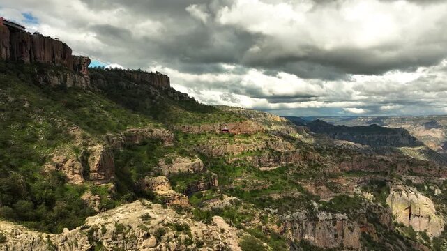 Aerial view following the Copper Canyon Park and cable car in Chihuahua, Mexico
