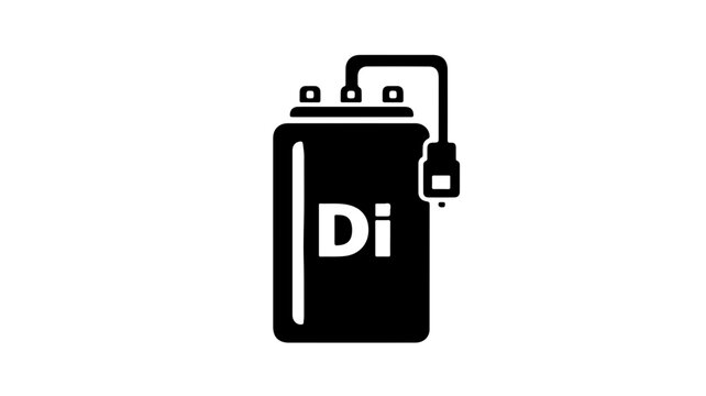 Flat black icon of deionized water tank with tube and plug