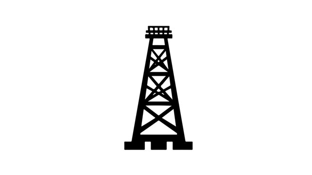 Black silhouette of an oil rig tower on a white background symbolizing industry and energy