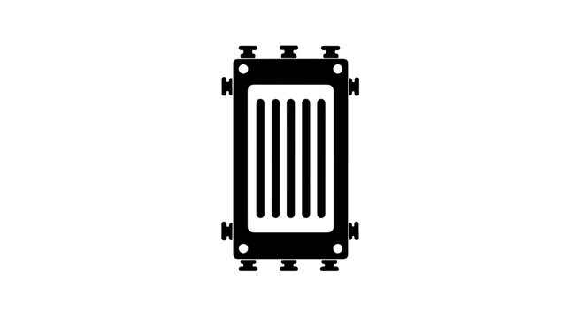 Flat black glyph icon of a pem electrolyzer stack for hydrogen production and renewable energy
