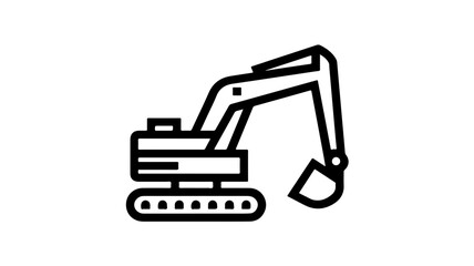 Black line icon of excavator machinery for construction and heavy industry projects simple design on white background