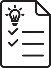 A stylized icon of a document with a lightbulb and checkmarks representing ideas and tasks. isolated on white background, illustration