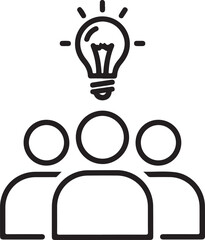 Group of people with a lightbulb above their heads symbolizing ideas and creativity. isolated on white background, illustration