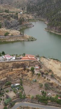 Aerial view over the Los Perez dam on the island of Gran Canaria, Canary Islands.