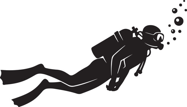 Scuba diver silhouette with air bubbles floating upward in an underwater scene