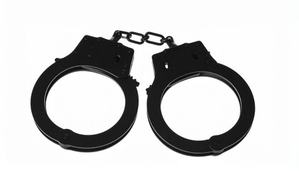 Black Handcuffs Isolated on White Background Symbolizing Law and Order or Restriction of Freedom.