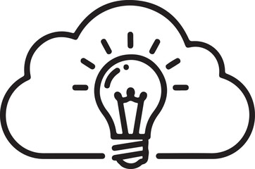 A lightbulb shining brightly within a cloud, symbolizing an idea or inspiration. isolated on white background, illustration