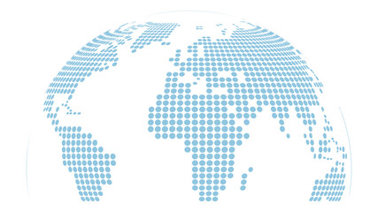 Blue Dotted Globe Sphere with World Continents in Halftone Pattern