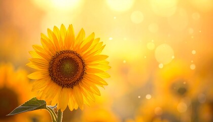 Obraz premium Vibrant Sunflower Bloom in Golden Light a Cheerful Summer Day in a Field.