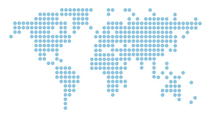 Obraz premium Blue Dotted World Map with Circular Pattern on White Background