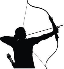 Silhouette archer aiming bow and arrow in focused stance illustration