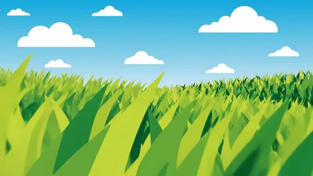 Vibrant Green Grass Field Under a Blue Sky with Clouds
