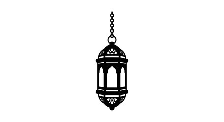 Ornate Hanging Lantern with Intricate Design and Chain.