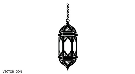 Islamic lantern icon hanging from a chain with intricate design. © Bismillah