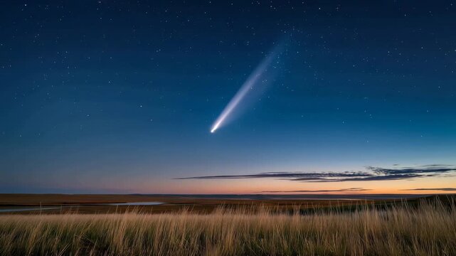 A comet strike near a bustling agricultural field turns the sky into a vivid display of light, urging attention towards the impacts of celestial phenomena on farming and rural life amid cosmic