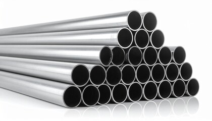 Metal Pipes Stacked Neatly on a White Background Perfect for Industrial and Construction Applications.