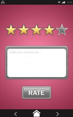 Smartphone rating screen is showing star row, comment box and rate button on flat pink background © vectorfusionart