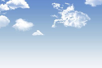 Large white cumulus cloud is floating over gradient blue sky with small clouds, flat design