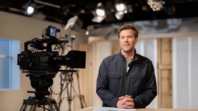 In a television studio, the lightman strategically places lights around the set, focusing on achieving optimal skin tones and minimizing shadows, crucial for producing high-quality broadcasts and