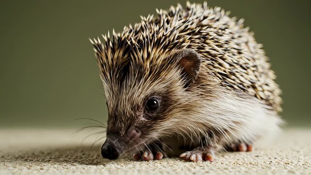 Adorable little wild hedgehog with spiky quills and a wet nose curiously exploring its surroundings and sniffing the ground. Showcasing the cute and inquisitive nature of this small nocturnal mammal