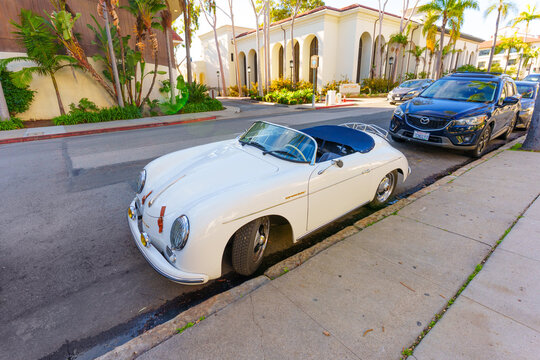 Santa Barbara, California - December 29, 2025: Restored White Porsche 356 Speedster Convertible