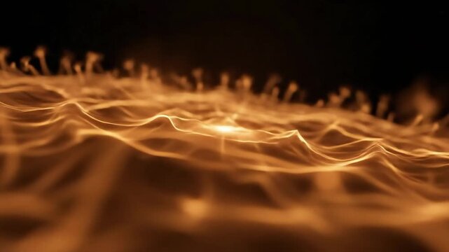 Abstract golden energy wave flowing across a dark background representing data streams futuristic technology innovation and digital transformation with a sense of movement and dynamism