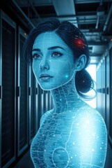 Data driven humanoid simulation portrait in high tech chamber