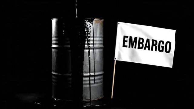 Video, illustration of trade embargo on petroleum, crude oil, industry 