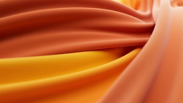 Abstract Waves of Orange and Yellow Fabric Material Flowing Smoothly and Organically.