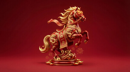 Fototapeta premium Auspicious Fire Horse: Lunar New Year Gold and Traditions Collection