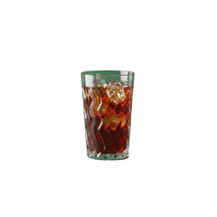 Refreshing drink with ice in a wavy glass on transparent background
