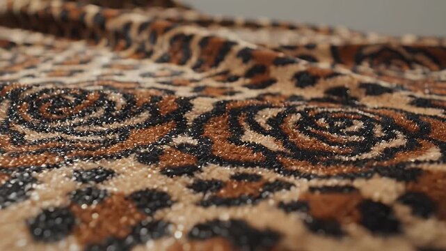 Close-up View of Leopard Print on Soft Brown Fabric with Distinctive Rosette Patterns