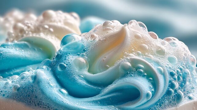 Blue and White Foamy Waves Crashing Close-up