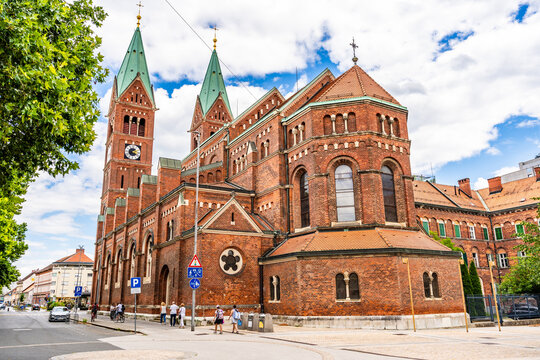 Apse of the Basilica of Our Mother of Mercy, known as the Franciscan Church, featuring its distinctive red building in Maribor&rsquo;s historic center, Slovenia.