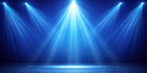 A bright blue stage spotlight creates a glowing star burst design with laser rays and a flare motion against a dark space backdrop © DAKU MOHARAJ