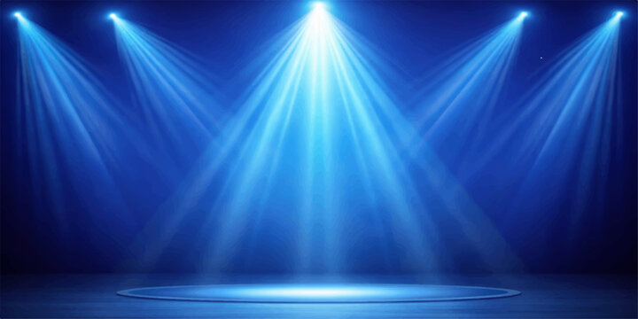 A bright blue stage spotlight creates a glowing star burst design with laser rays and a flare motion against a dark space backdrop