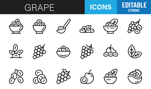 Agriculture grapevine minimal line icons editable vector set