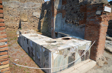 View of the ruins of the Roman city of Pompeii in Italy