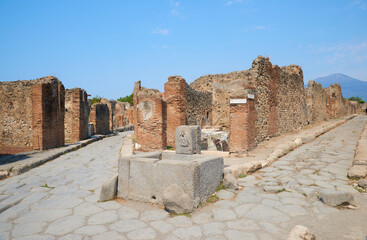 View of the ruins of the Roman city of Pompeii in Italy