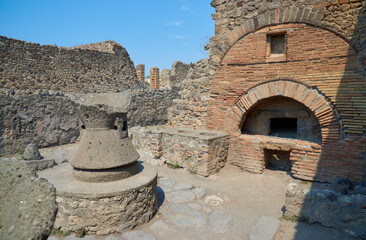 View of the ruins of the Roman city of Pompeii in Italy