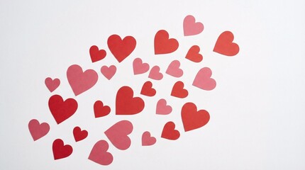 Red and Pink Heart Shapes Scattered Across a White Background - A Symbol of Love and Affection